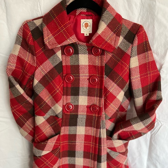 Red Plaid Wool Jacket by Tulle! Size: Small - Picture 3 of 9
